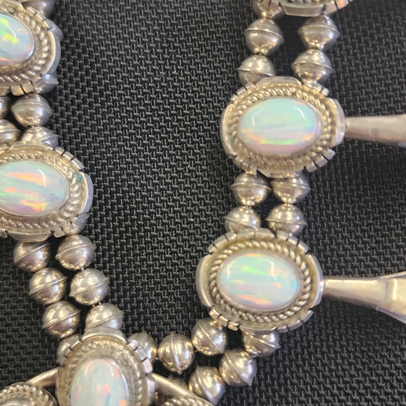 Opulent Opal and Silver Squash Blossom Necklace - Picture 2 of 7